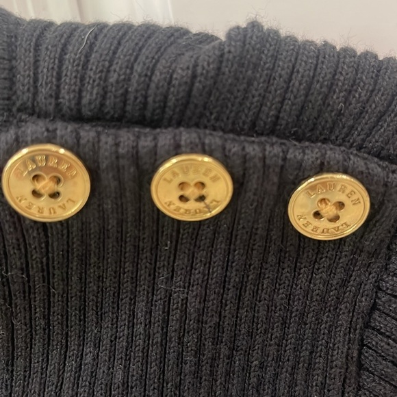 Lauren Ralph Lauren black gold metallic ribbed stripe knit crew neck sweater PL - Picture 2 of 14